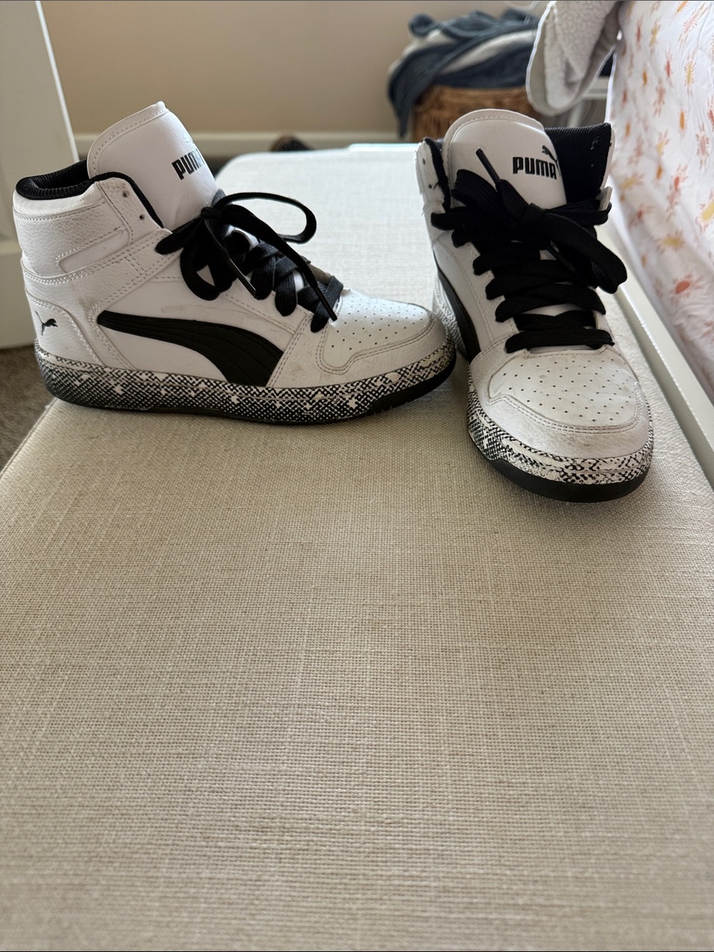 Puma Rebound Black White High Top Sneakers Size 5